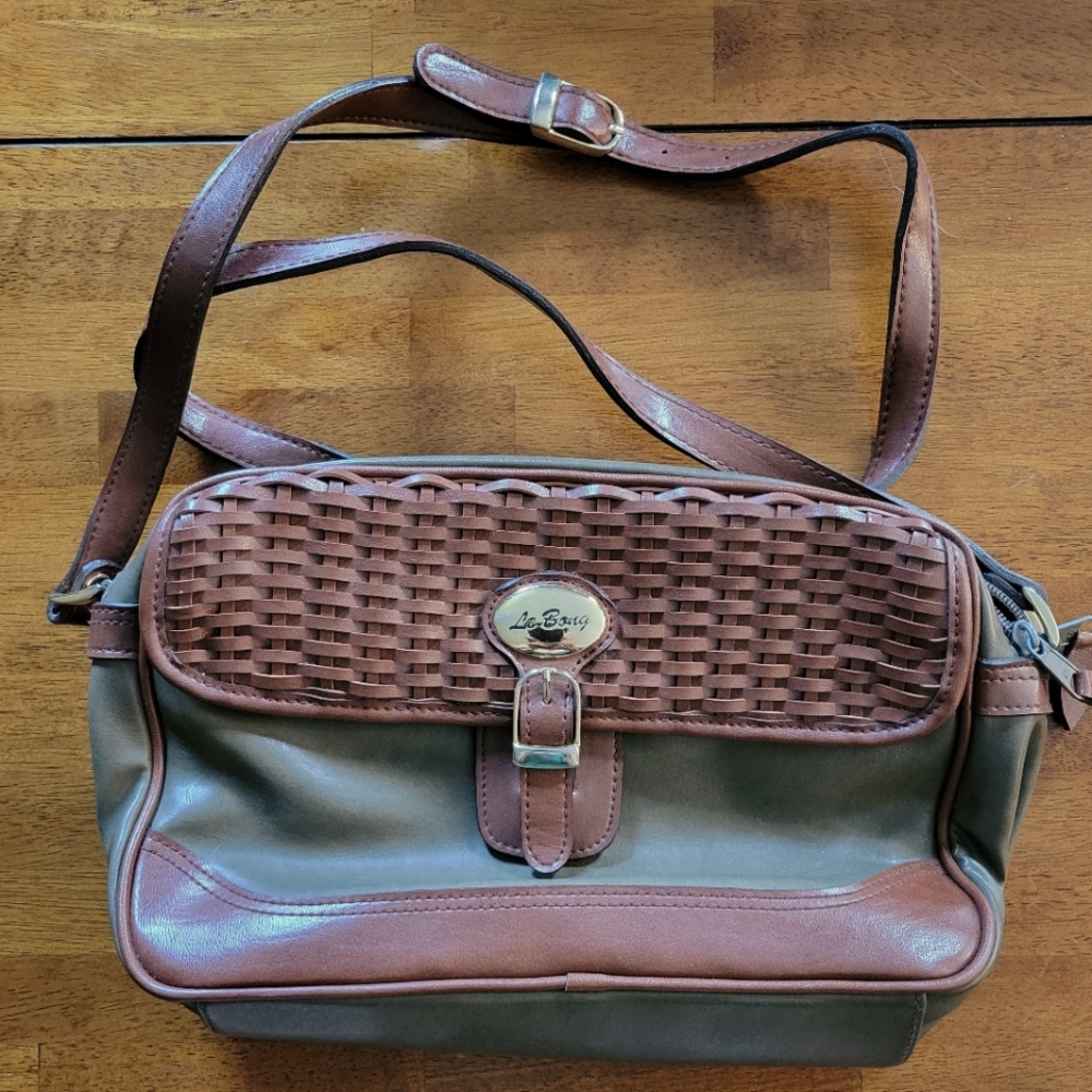 LeBong Brown and Olive Green Woven Shoulder Bag, Like New Condition
